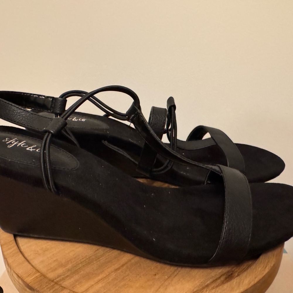 Style & Co. Black Wedge Sandals